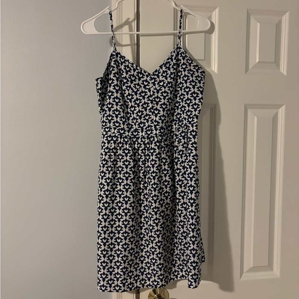 J Crew Navy and White Patterned Mini Sundress